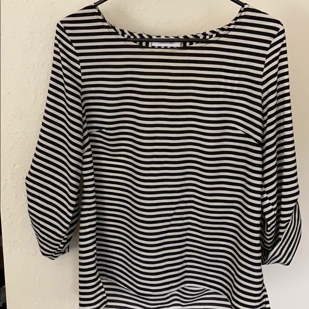 Calvin Klein boatneck striped pull-over blouse